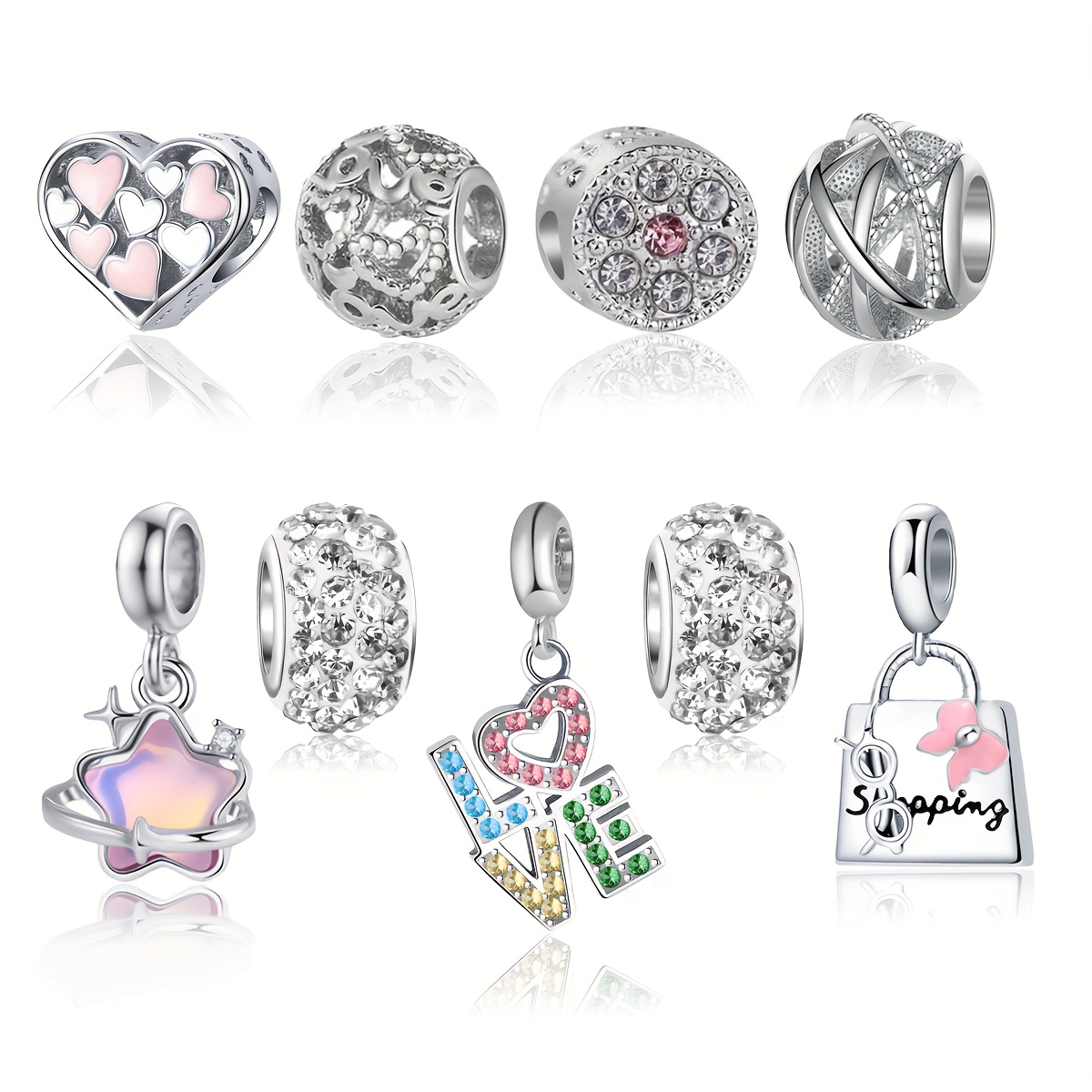 TEMU 9pcs Set, European And , Multiple Sets, Exquisite And Versatile, Star Bag, Heart Love Beaded Polymer Clay Beaded Pendant