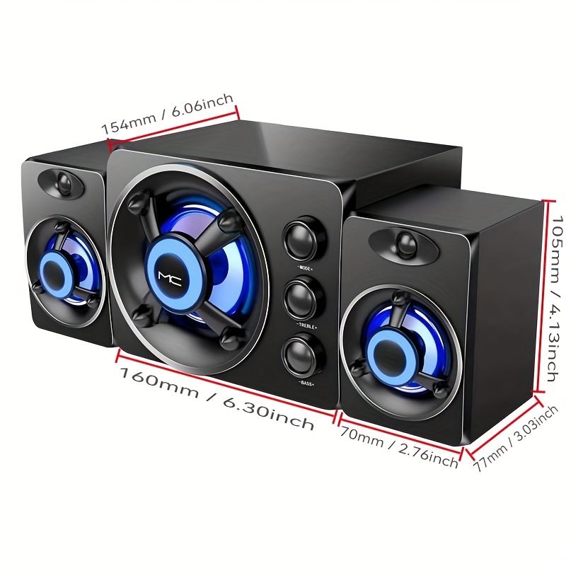 new d 208 wired speaker with usb power supply computer speaker system   with subwoofer 2 1 stereo design three speaker layout   subwoofer button control suitable for desktop computers laptops and music players with rainbow gradient lighting wired speaker