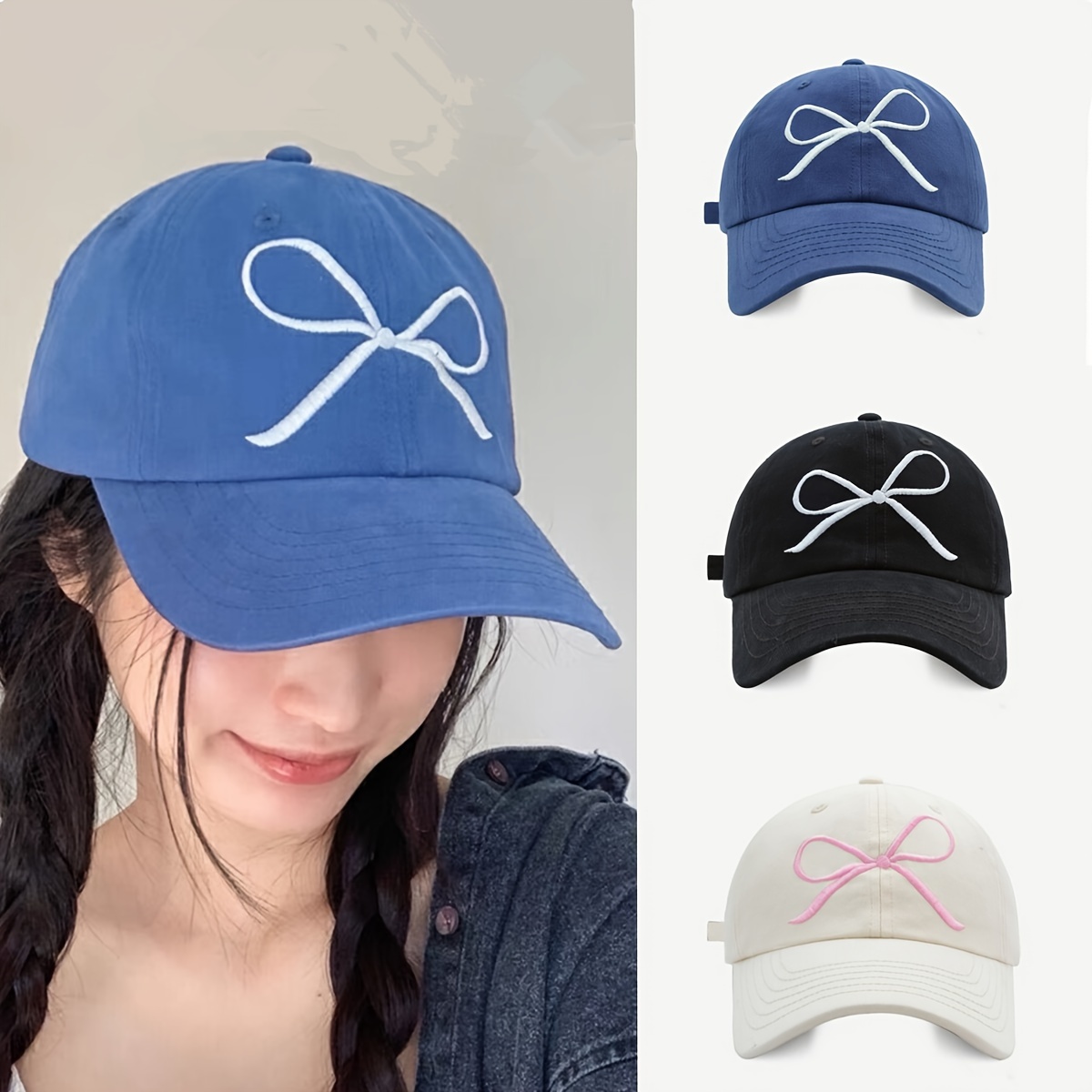 

1pc Bowknot Embroidered Baseball Cap Versatile Stylish Dad Hat Outdoor Adjustable Sunshade Sports Hats For Women