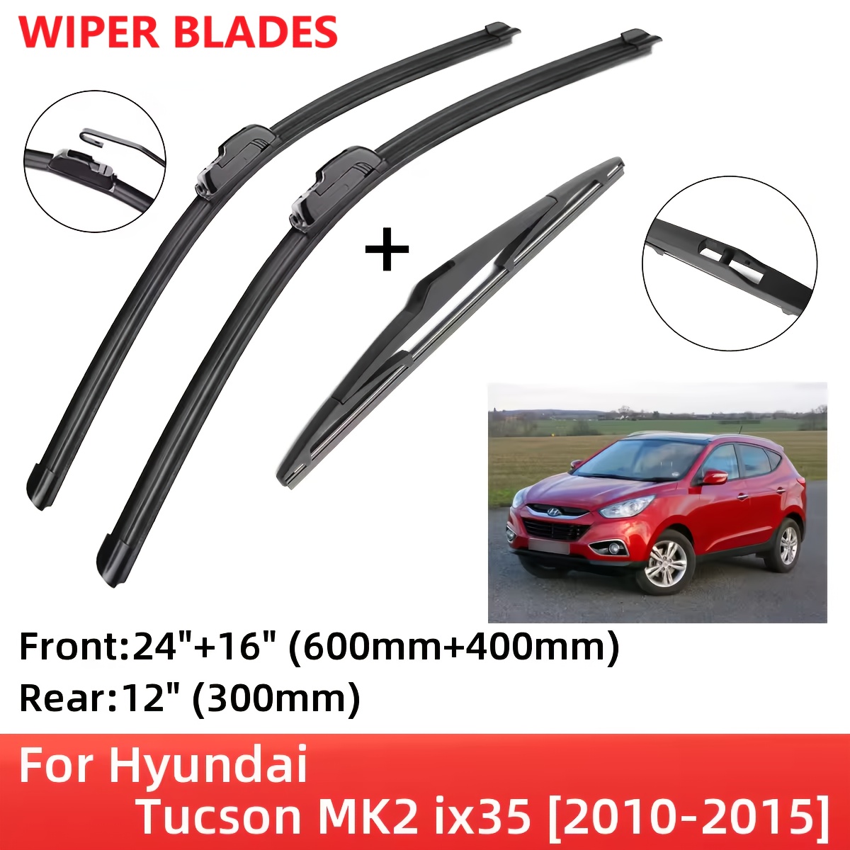 TEMU 3pcs Front And Rear Wiper Set, Compatible With For Tucson Mk2 2010-2015 Models, 2010, 2011, 2012, 2013, 2014, 2015, Boneless Wiper Set