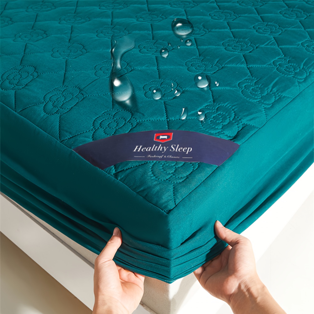 

1pc Healthy Sleep Waterproof Mattress Protector - Soft, Breathable & Quiet Turquoise Technology Fitted Sheet With Floral Embroidery, Deep For Perfect Bedrooms, Hotels, Guest Rooms & Dorms