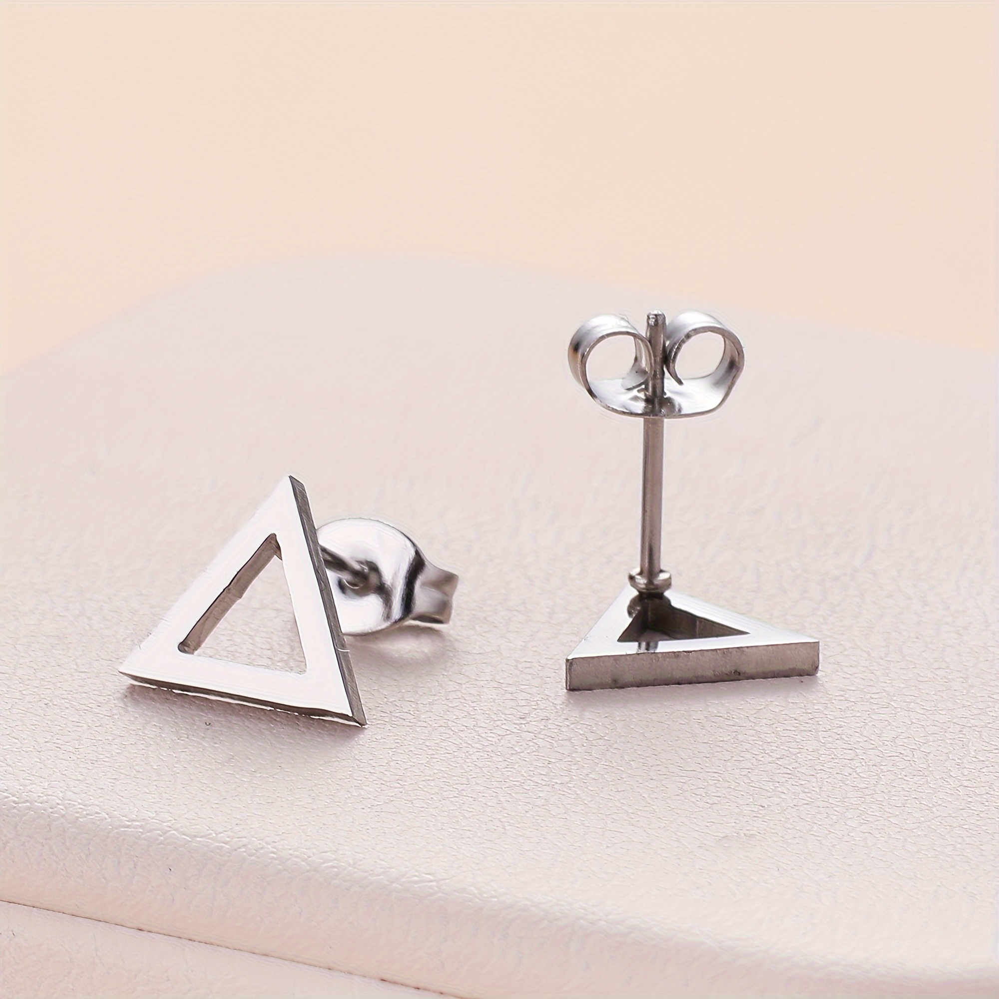 1 Pair (2pcs Set / 3 Pairs 6pcs Set) Hypoallergenic Stainless Steel Triangle Stud Earrings For Women' Wear