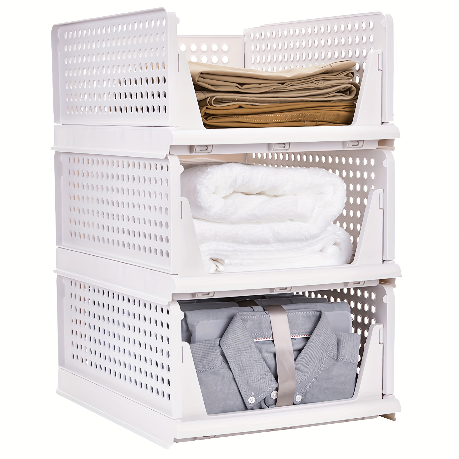 TEMU Organizador de Armario, Plegable para Almacenamiento con Cajones, Gabinete de Almacenaje, Armario (juego De 3), Plegable y Apilable para