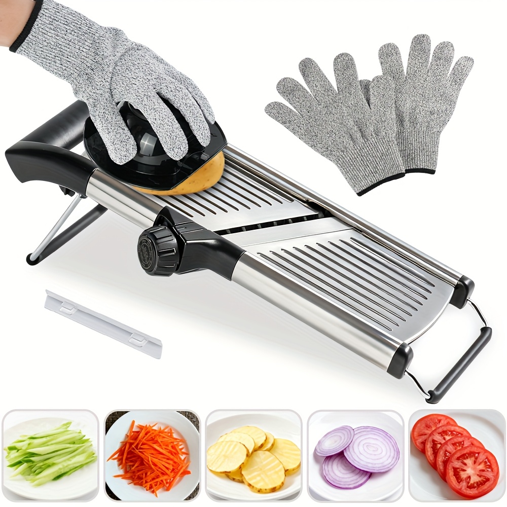 professional vegetable slicer stainless steel vegetable slicer adjustable mandoline slicer   offers 5 different thickness options onion potato carrot cheese fruits veggies grater kitchen accessories