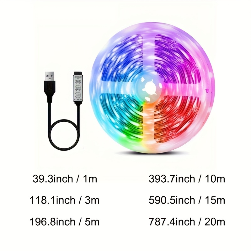 1 Roll RGB TV Background LED Strip Light Lamp, 3 Keys High Bright Control Flexible Adhesive Tape Lamp, Suitable for TV Background, Game Room Decoration Halloween Christmas Eid Al-Adha Mubarak