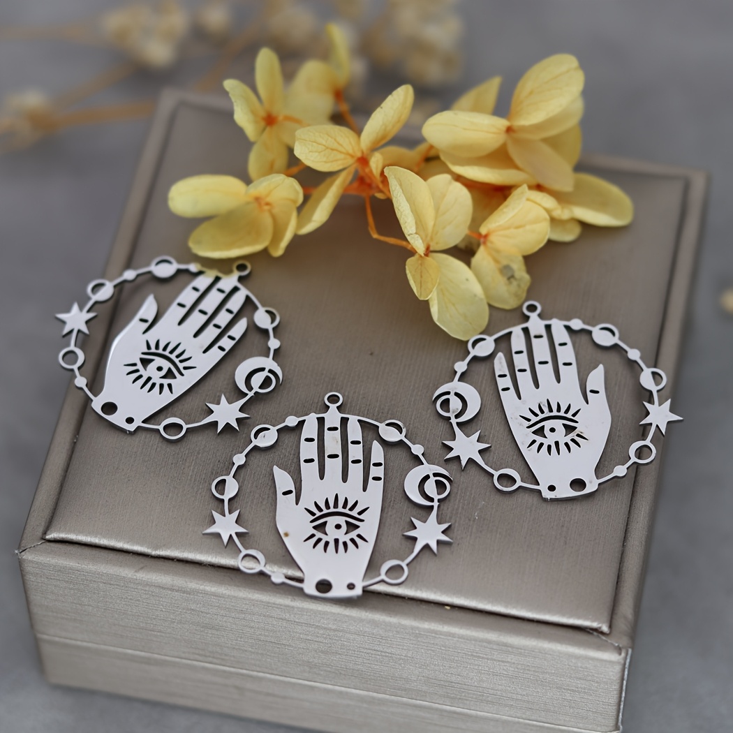 TEMU 3pcs Stainless Steel Wiccan Hand Pendant For Jewelry Making Diy Earrings Necklace Findings Supplies Accessories