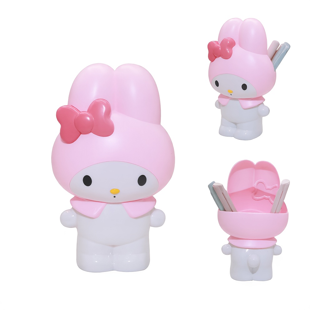 Image of Hello Kitty & Melody Pencil Holder & Large Makeup Brush Organizer - Cute Desk Storage With Iconic Characters, Portable Supply For,, - Cute Collectible Gift For Fans