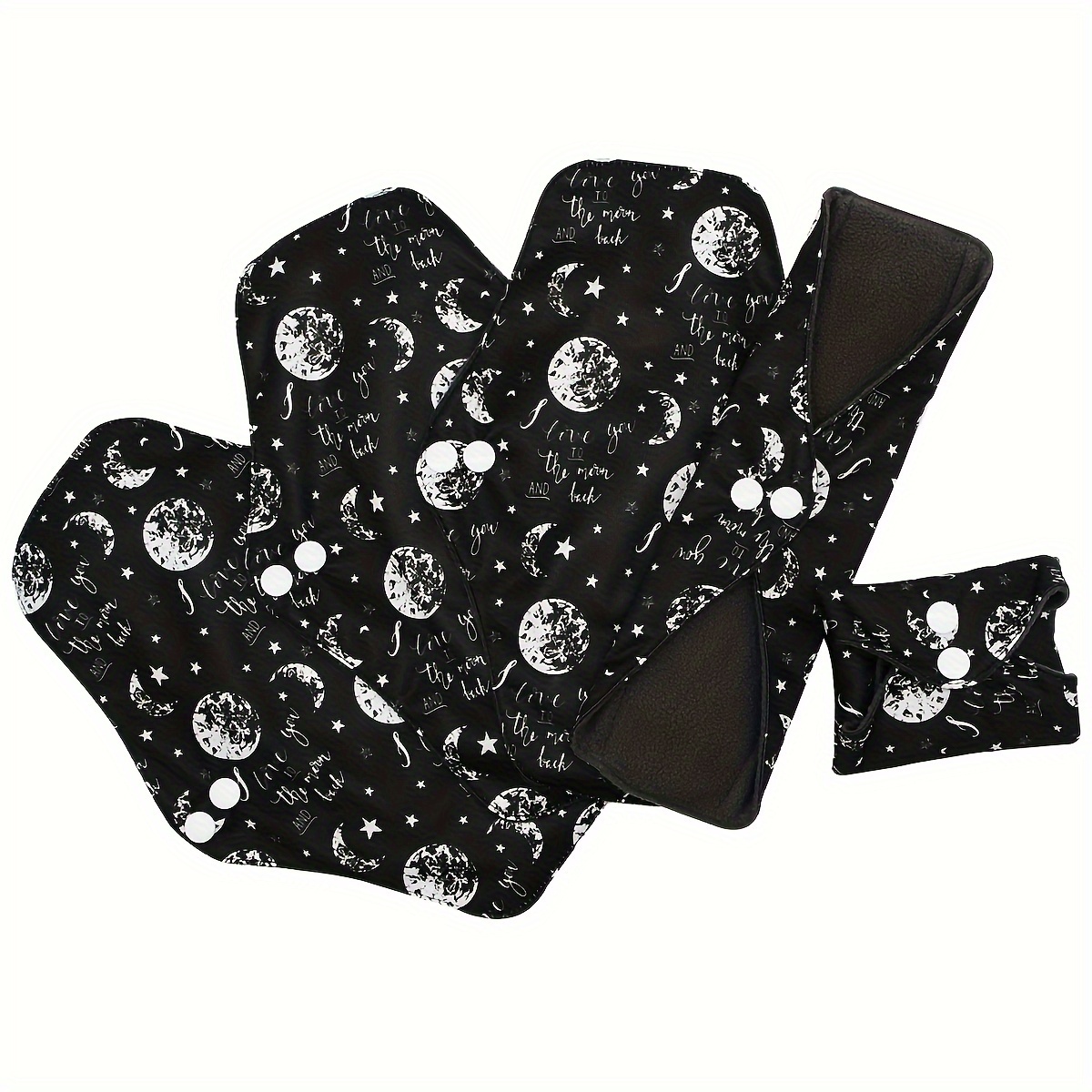 Image of 5pcs Love U Back Reusable , Bamboo Cloth Pads For Large Set With Wings For Women, Washable Overnight Cloth Panty Liners Period Pads