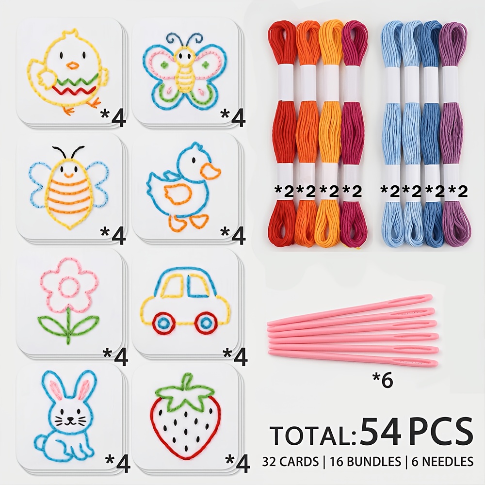 TEMU Kit de costura para principiantes de 54 piezas, set de nivel básico - Combinaciones , que agujas de plástico, hilo, tabla de coser, kit de