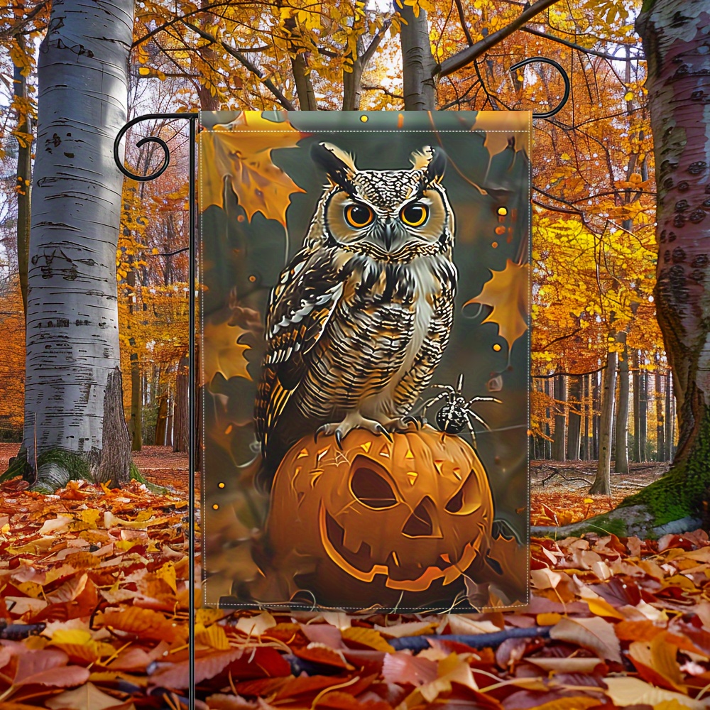 

Festive Halloween Owl Pumpkin Garden Flag - 12 X 18 Inch Double Sided Yard Flag - Outdoor Decorations - No Flag Pole - Perfect For Fall, Thanksgiving, And Holiday Seasons