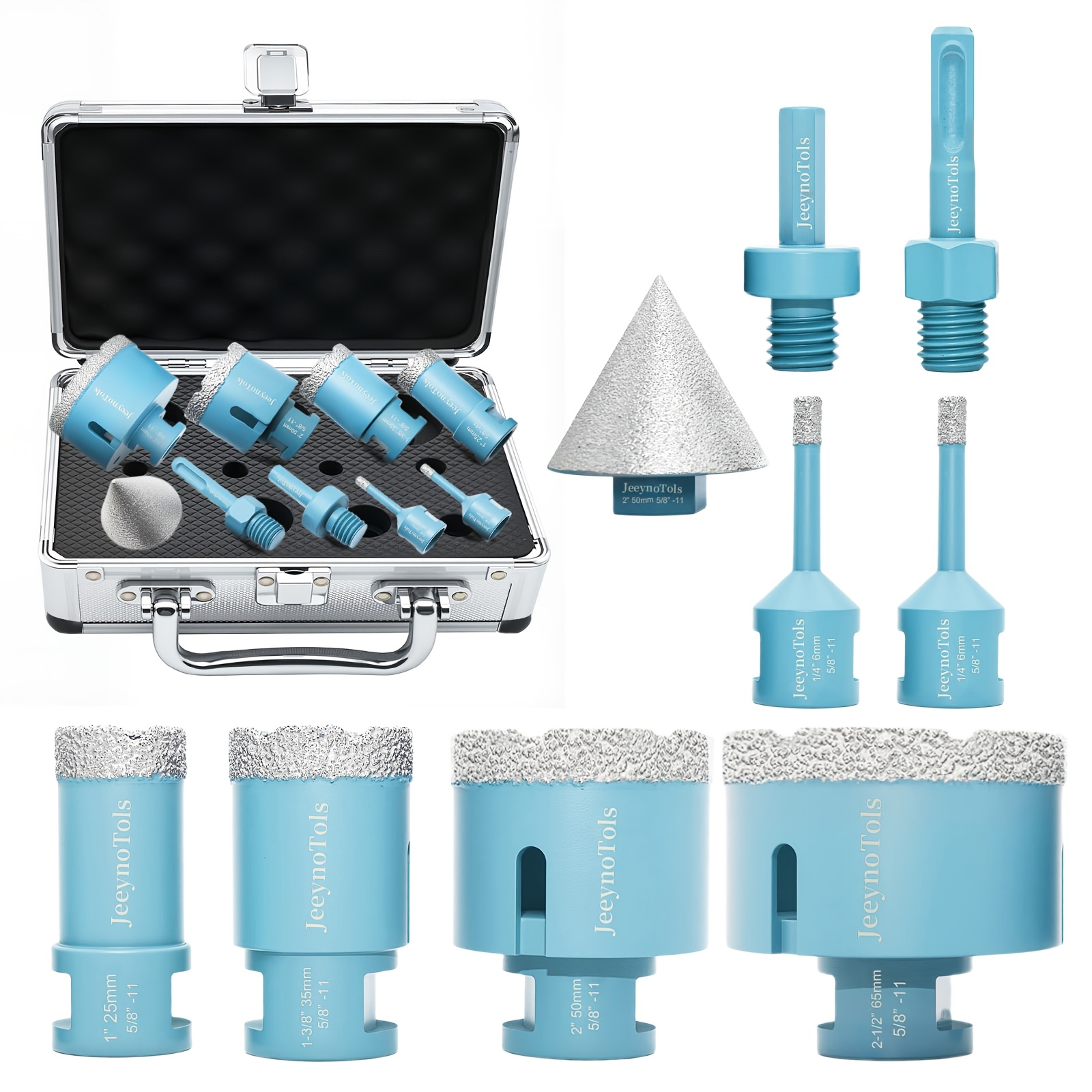 TEMU Set Of 9 Dry Hole Drill Bits, Durability And , Including Sizes 6, 6, 25, 35, 50, And 65 Mm, Along With Mm Beveling Chamfer Bit And An Sds Plus