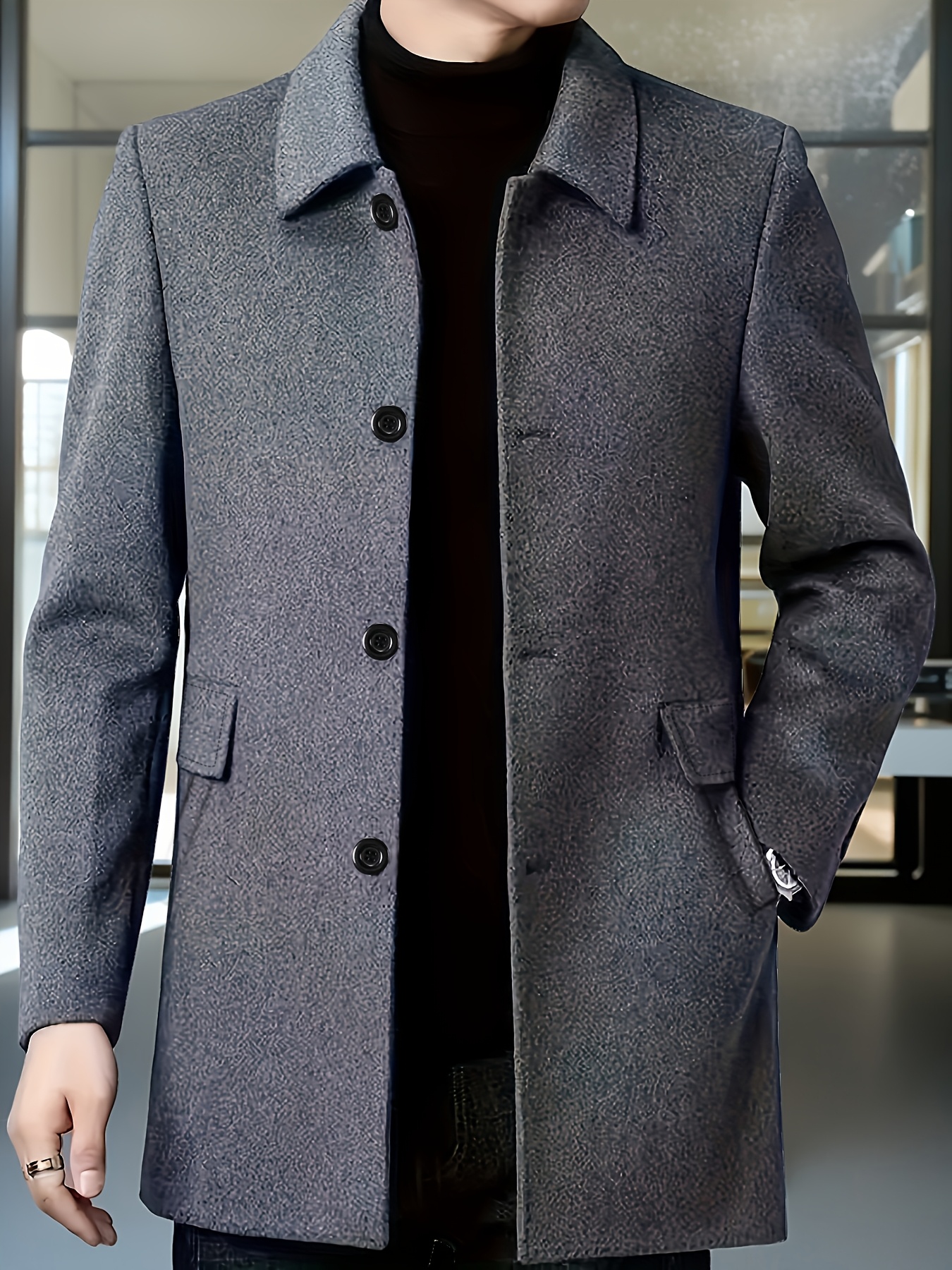 [Wanrenshan OBM] 2025 American Style New Men'S Casual Classic Versatile Solid Color Side Double Pocket Easy Design Handsome Dad Wrinkle-Resistant Non-Iron Single-Breasted Light Luxury Trench Coat