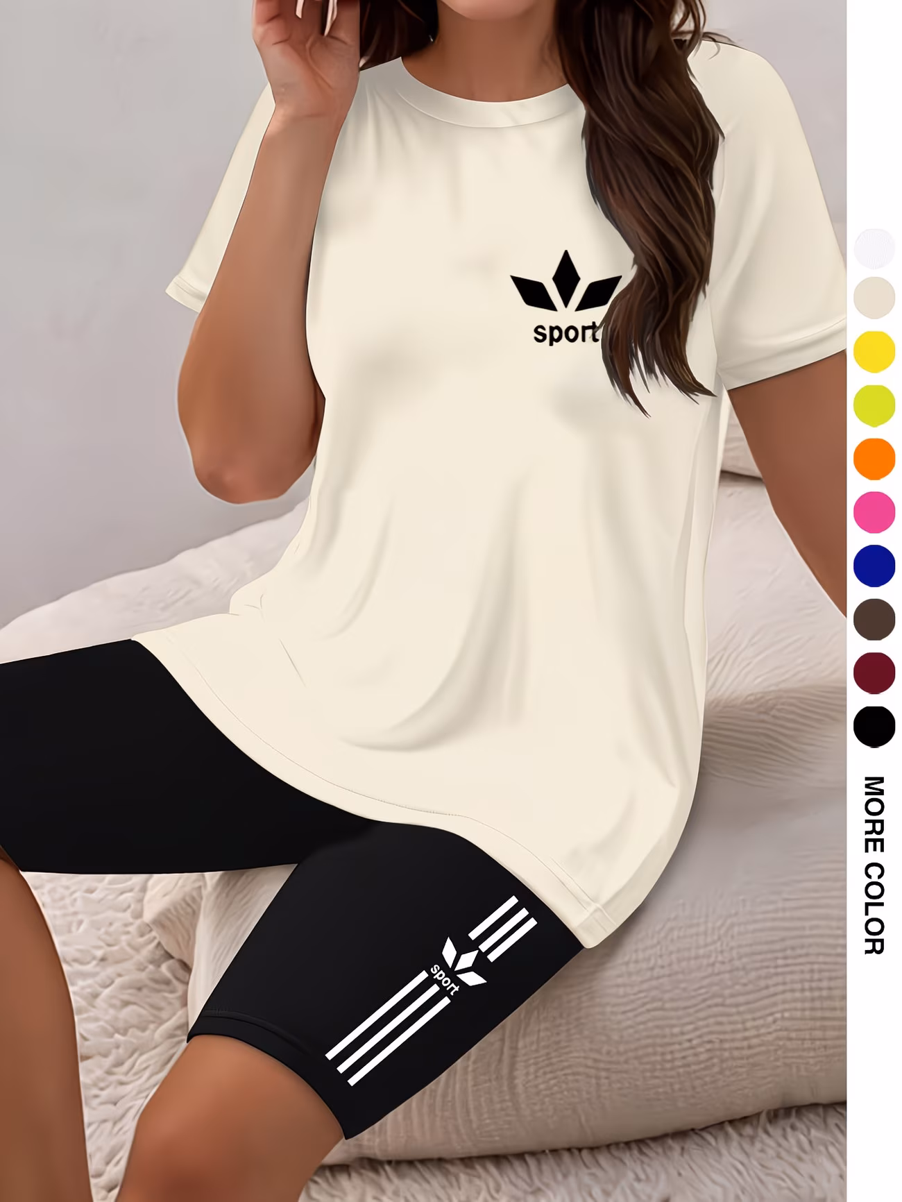 ensemble pièces pour femmes, haut à manches courtes et col rond avec imprimé et short moulant imprimé, parfait pour les s, et lextérieur. 0