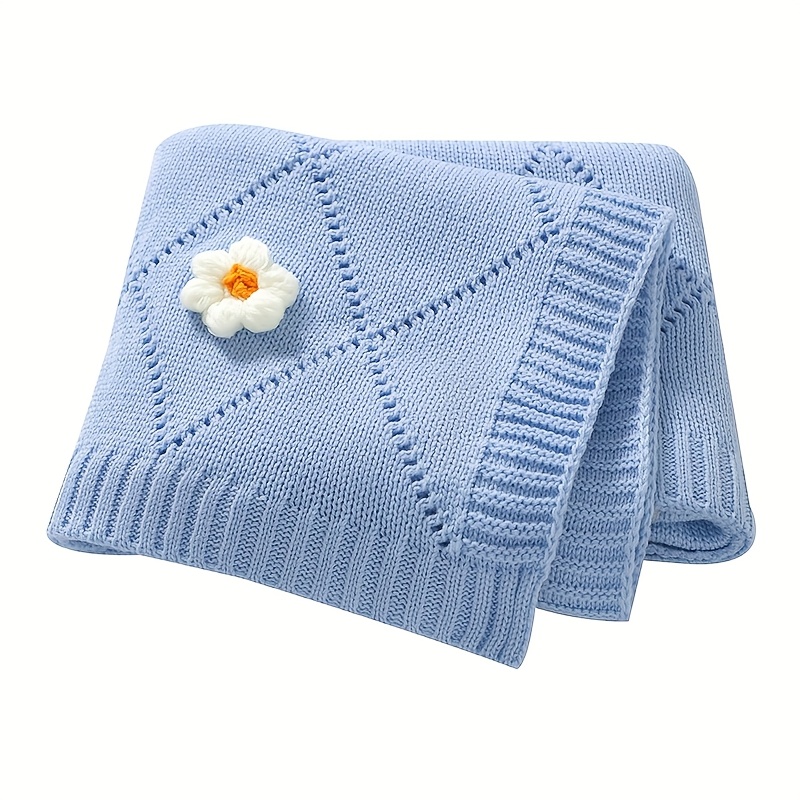 Cute Hand-Knitted Children's Blanket with Small Flower Design