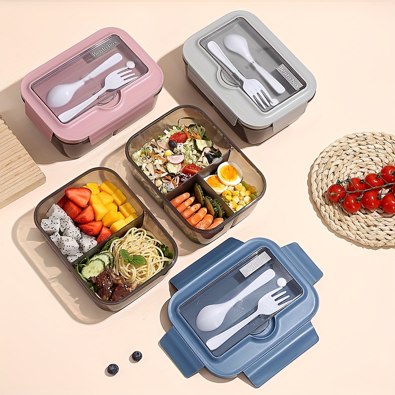 

Boîte à Lunch Bento Étanche avec Couverts - Adaptée au Micro-ondes, Conteneur Alimentaire Carré Divisé pour Employés de Bureau, Étudiants & Fournitures Scolaires