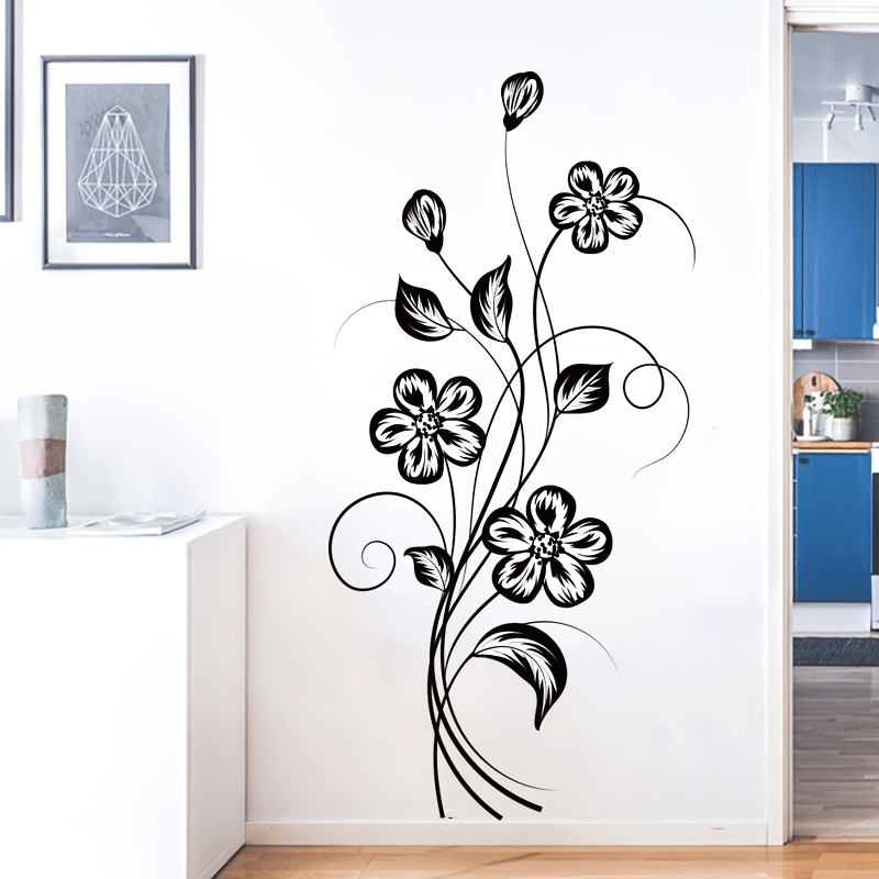 

1pc Creative Black Floral Wall Decal For Bedroom And Living Room, Removable Pvc Sticker, Semi-matte , Irregular Shape, Home Decor, Irregular Shape