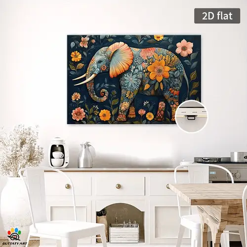 2d canvas wall art with wooden frame ready to hang decor for living room bedroom or dining room dining room decoration wildlife theme canvas elephant decor 2d flat room decor