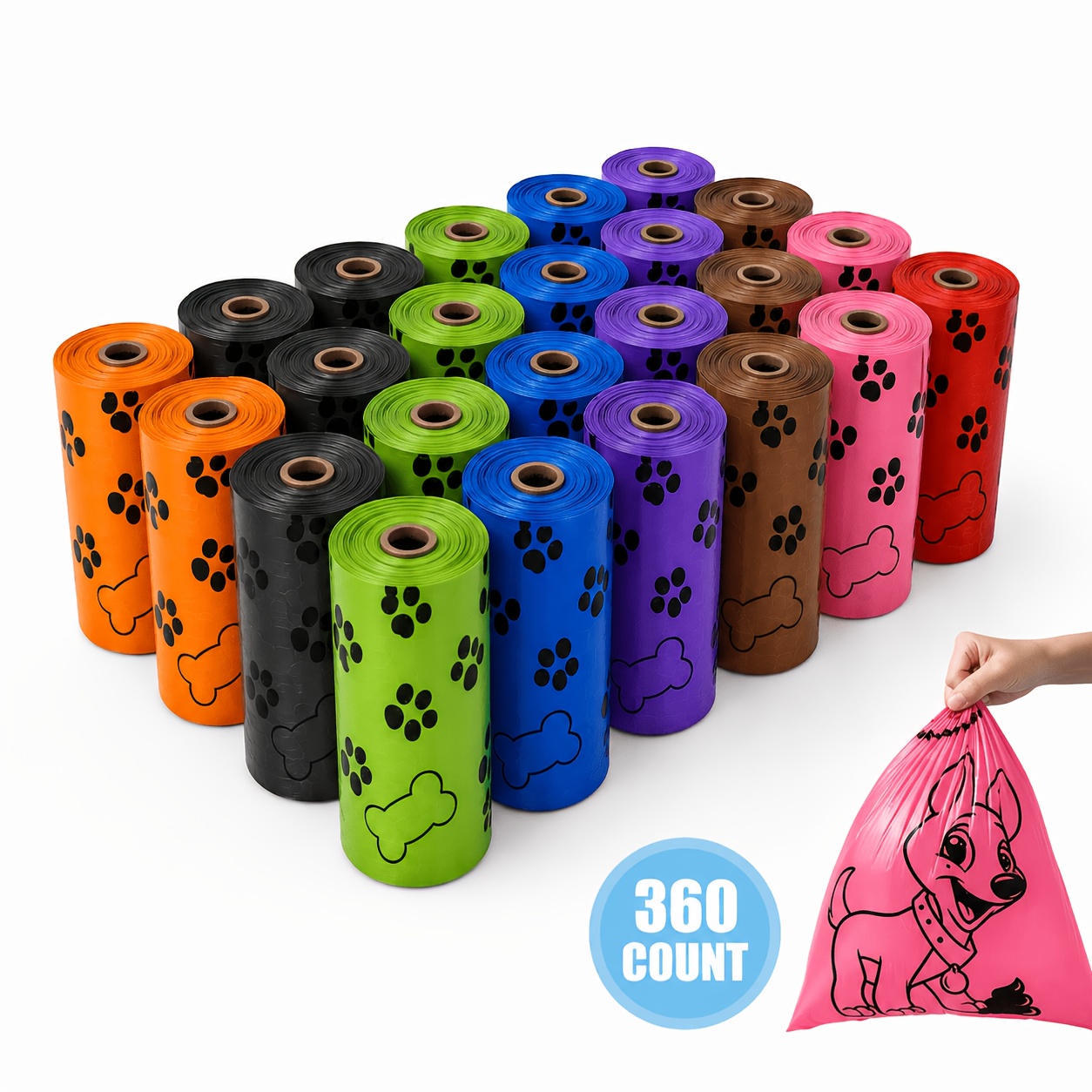 TEMU 24 Rolls, 360 Bags, 150 Bags, 10 Rolls Of Dog Poop Bags. Multiple Colors . Thickened, Sturdy, Leak-proof, And Easy To Tear. Suitable For Dogs,