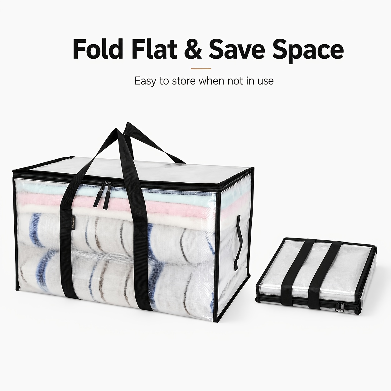 6-Pack Heavy-Duty Oversized Moving Bags with Reinforced Handles, Snap-Close Buckle Lids, Plastic Storage Totes for Clothes and Quilts
