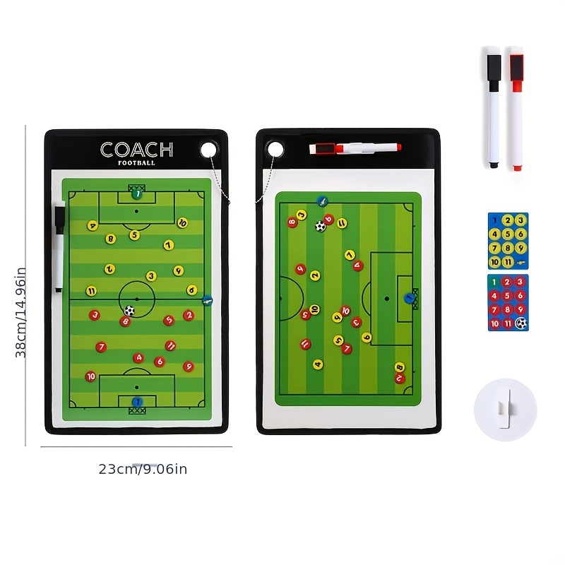 TEMU Tablero táctico magnético de entrenador de fútbol, tablero de de fútbol portátil de cara con imanes, marcador y borrador, herramienta de