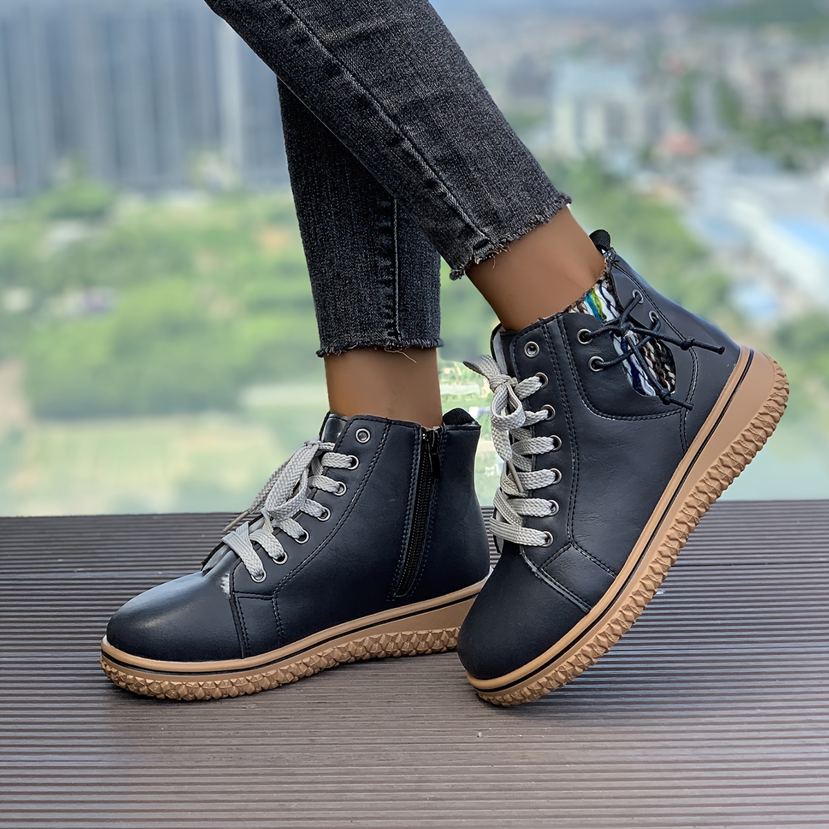 Lace Up Navy Blue Womens Boots Women Ankle-Length Lace-Up Boots