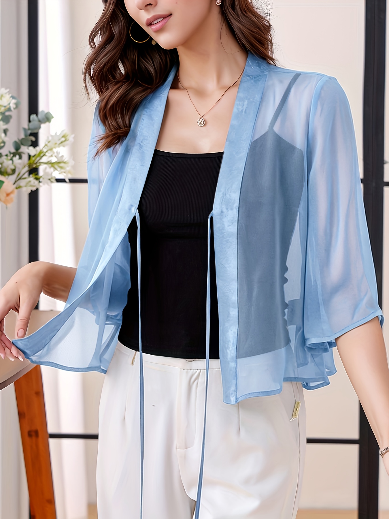 womens elegant spring summer dress tie front semi sheer - Temu Oman