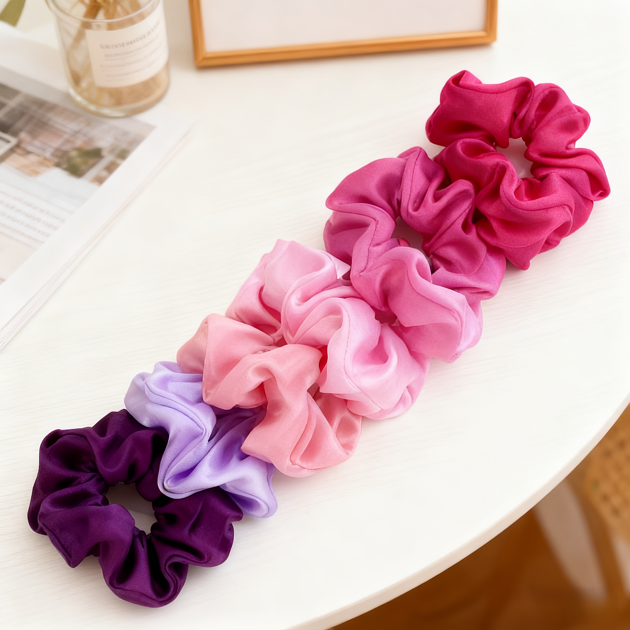 TEMU 6pcs Elegant Silk Large Scrunchies - Versatile, Vibrant & Colorful Hair Ties - Perfect For Daily Wear, Weddings, Parties, Or As A Gift; Ideal For New Year, Christmas, And Valentine's Day Presents
