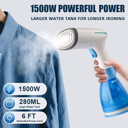 item picture high power handheld garment steamer wrinkle remover 30 heating portable steam iron for clothes 9 47oz large water tank with 3 accessories compact travel essentials steamer for home use ideal for all fabrics quick wrinkle fix