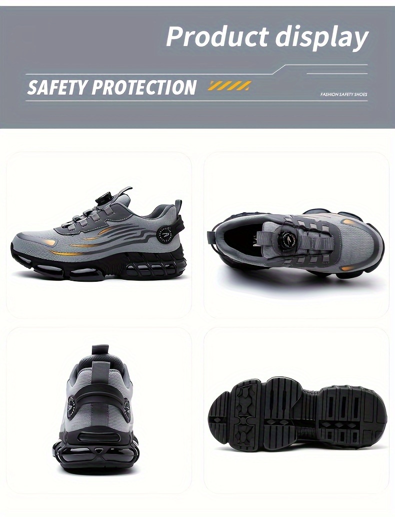 Men's Anti-Smashing Anti-Puncture Safety Work Shoes - Breathable Lace-Free Elastic Closure, Soft PU Sole with Metal Toe Cap, Retro Striped Design for Hiking, Outdoor & Daily Wear, Hiking Boots