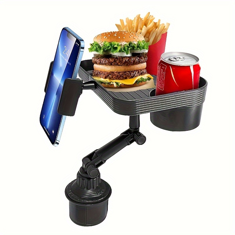

Universal Car Cup Holder Tray With Phone Mount - Adjustable 360° Swivel Arm Food Tray - Durable Abs Material