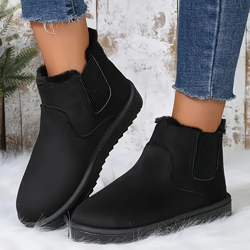 womens winter plush warm snow boots solid color thick soled wear resistant short boots black cn36 eu36 10