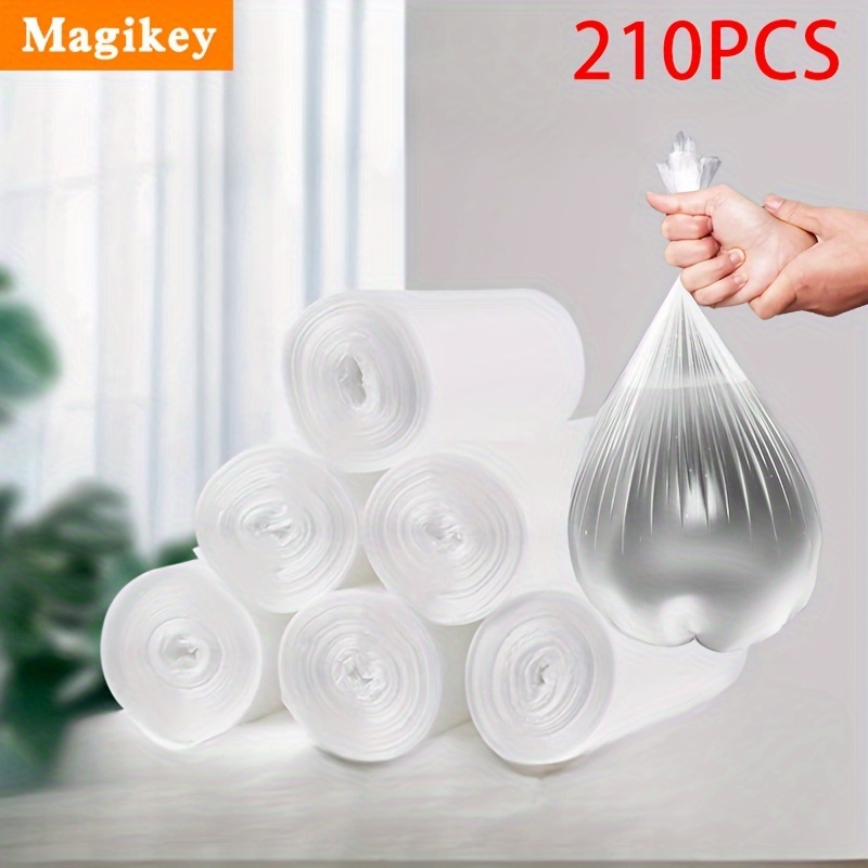 

Magikey 210pcs Disposable Plastic Garbage Bag - Suitable For Cleaning Living Rooms, Bedrooms, Bathrooms, Kitchens, Offices, Toilet, Cars, Pets, Used In 5-10l Trash Cans, Plastic White Garbage Bags