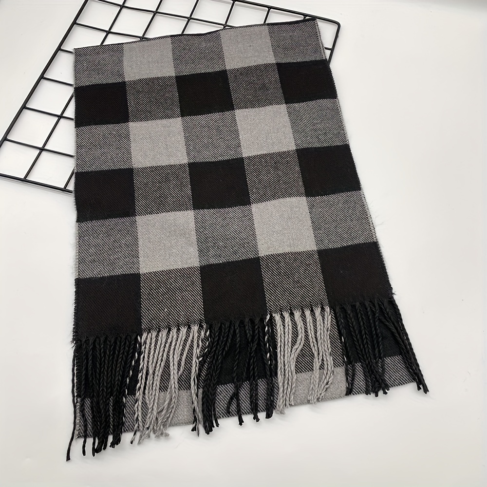 Vintage-Style Plaid Scarf - Soft Imitation Fleece, Perfect for Autumn & Winter Fashion details 6