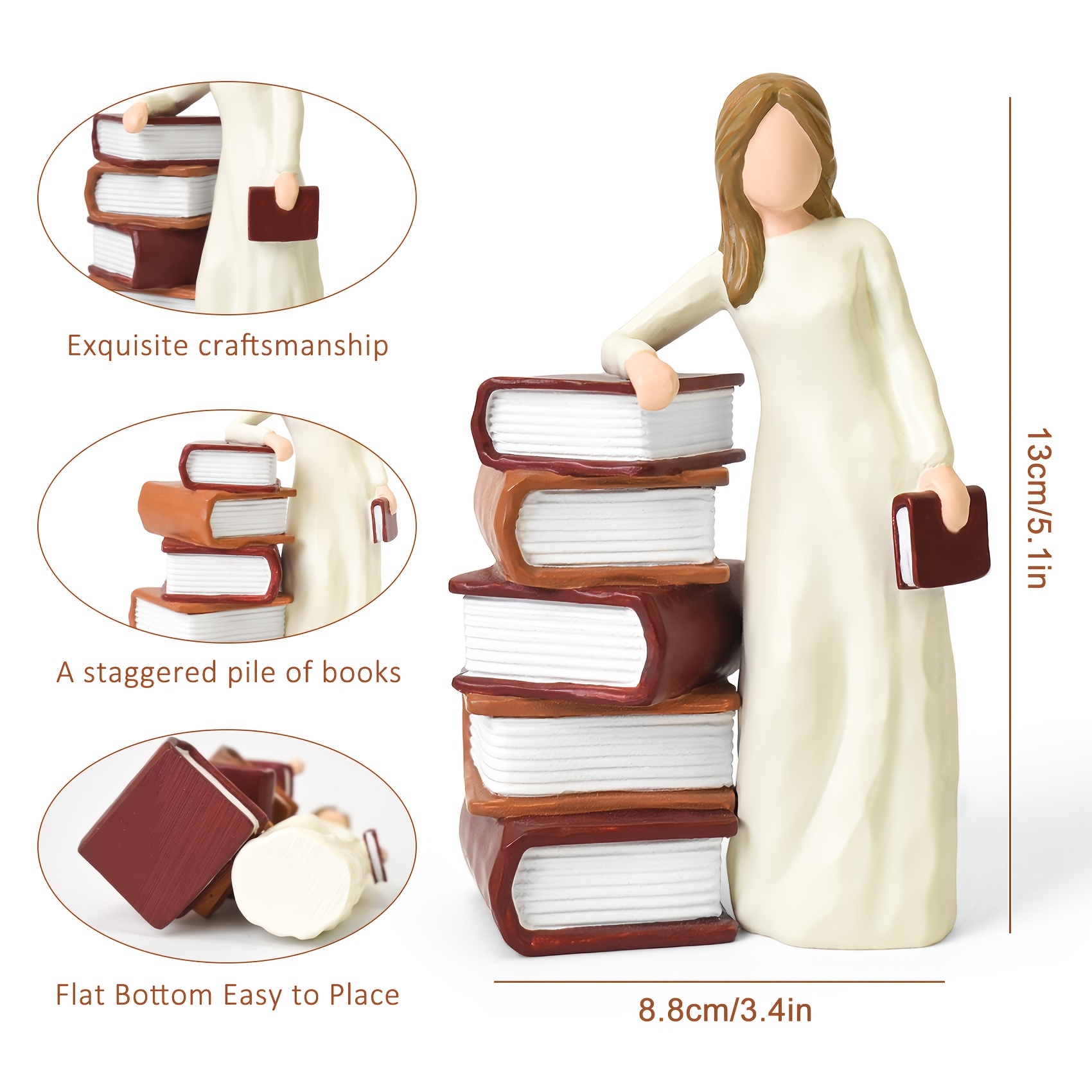 TEMU Girl Holding Book Figurines, Book Lover Gifts For Women, Hand-painted Statues For Daughter, Home Decor For Bookshelf Library Mantel Office Desk,
