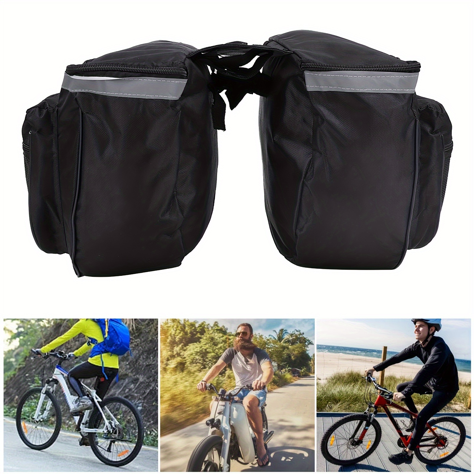 

25l Saddle Bags For Bicycle, Bike Rear Carrier Bag With Reflective Trim, Bike Panniers With Adjustable Hooks, Waterproof Mountain Road Bike Rack Rear Seat Tail Carrier Trunk Double Pannier Bag (black)