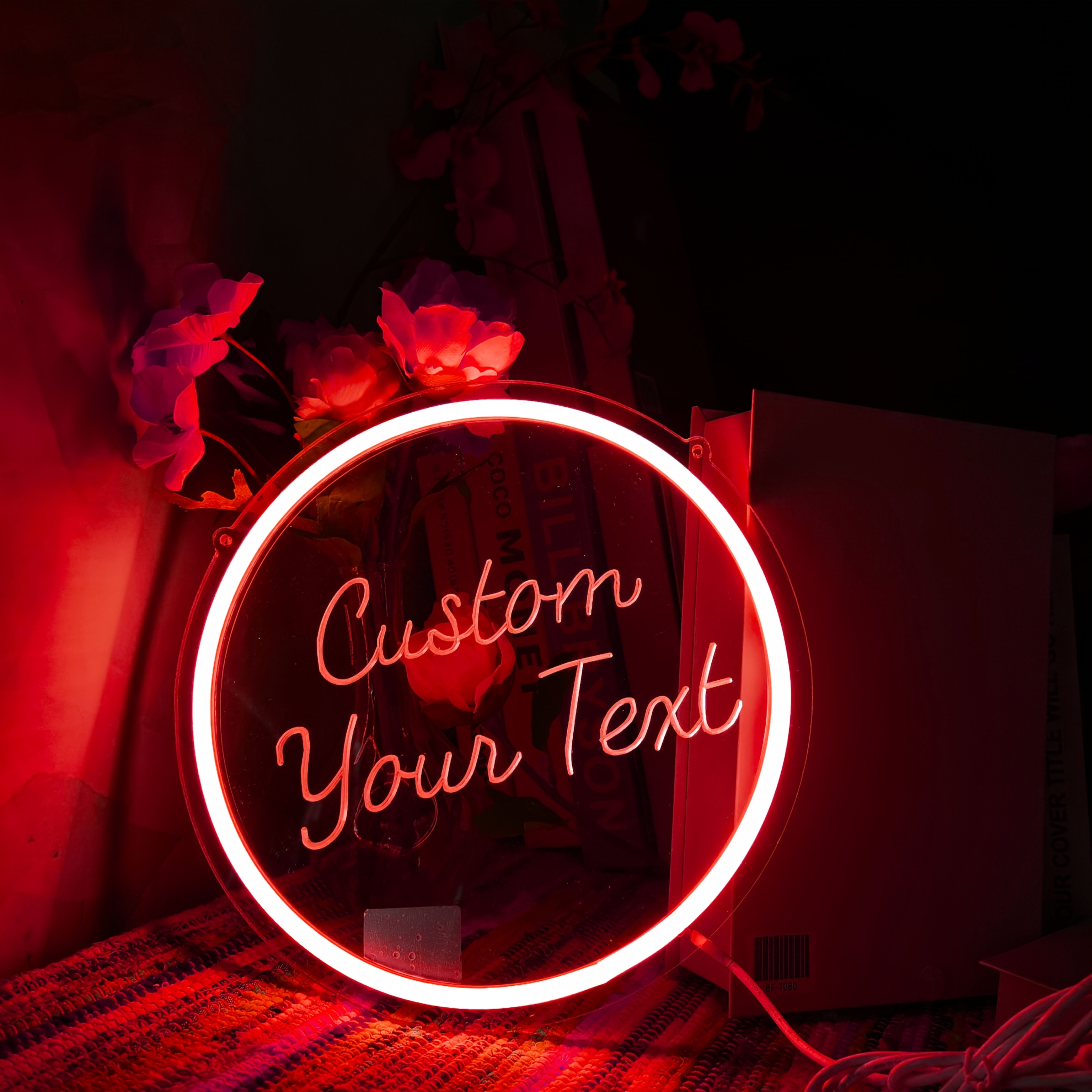 TEMU Custom Engraved Circle Neon Sign | Personalized Text Led Neon Light | Round Acrylic Hanging Neon Lamp | For Wedding Birthday Party Bedroom Wall