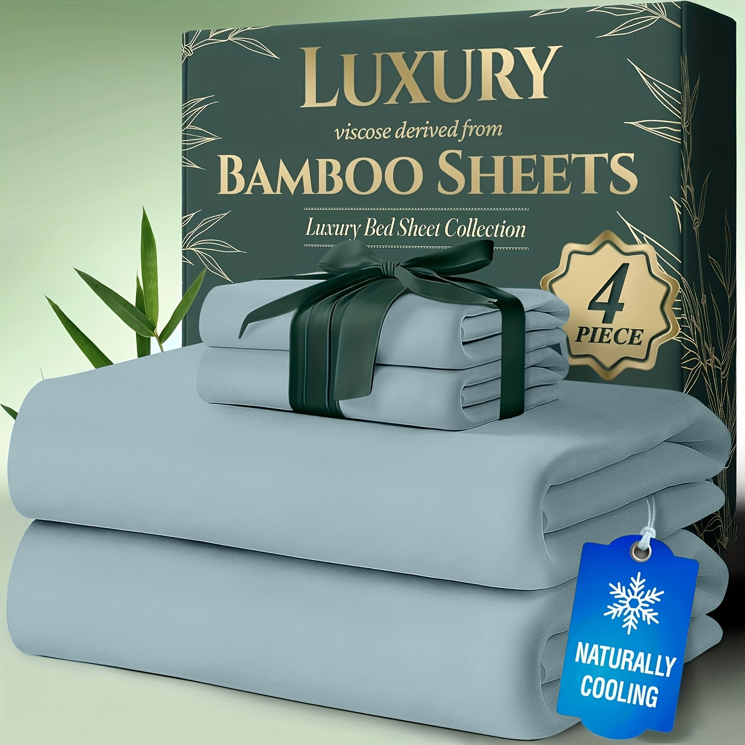 TEMU Bamboo Bedding Sheet & Pillowcase Sets - Viscose Derived From Bamboo Sheets 4pcs - Ultra Soft & Luxuriously Cooling, 20-40cm Deep Pocket, Double