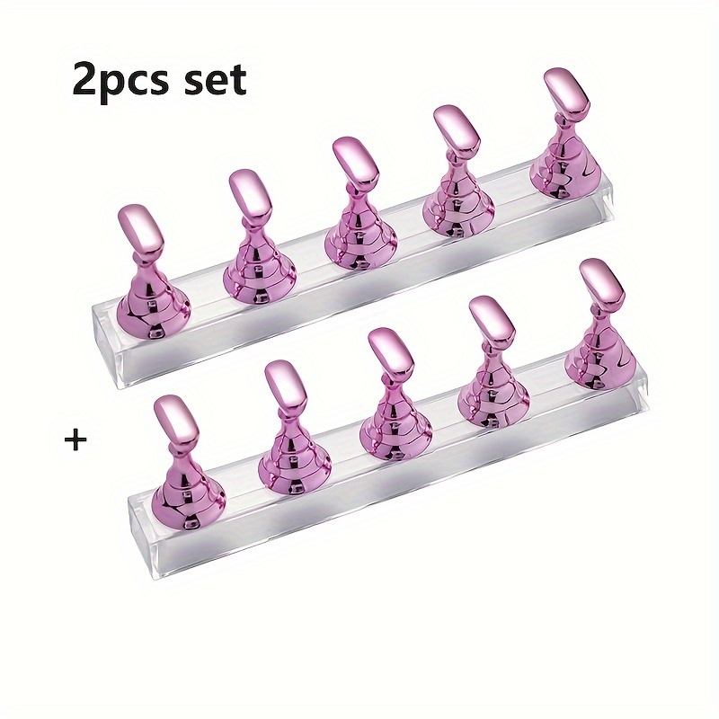 2pcs Set Nail Art Practice Holder Diy Flase Nail Practice Base Press-on False Nail Display Holder Cat Paw Manual Nail Tools Nail Adhesive Clay Support Metal Rack Practice Acrylic Nail Display Holder