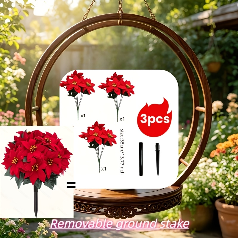 TEMU 3pcs Vibrant Artificial Simulation Flowers Of And Thorns - , Artificial Plants, Suitable For Christmas Halloween Outdoor Weddings, Home, Indoor