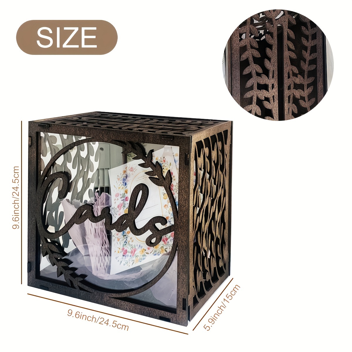 1 Set Brown Wooden Wedding Card Box For Bridal Shower, Reception Gift Card Box With Slot Hollow-out, For Wedding Decoration, Money Envelope Box For Birthday Graduation Party Rustic Wedding Decorations