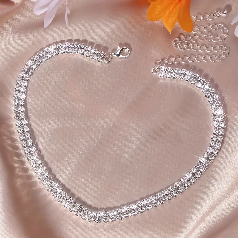 Rhinestone Choker Necklace for Women, Fashionable Copper