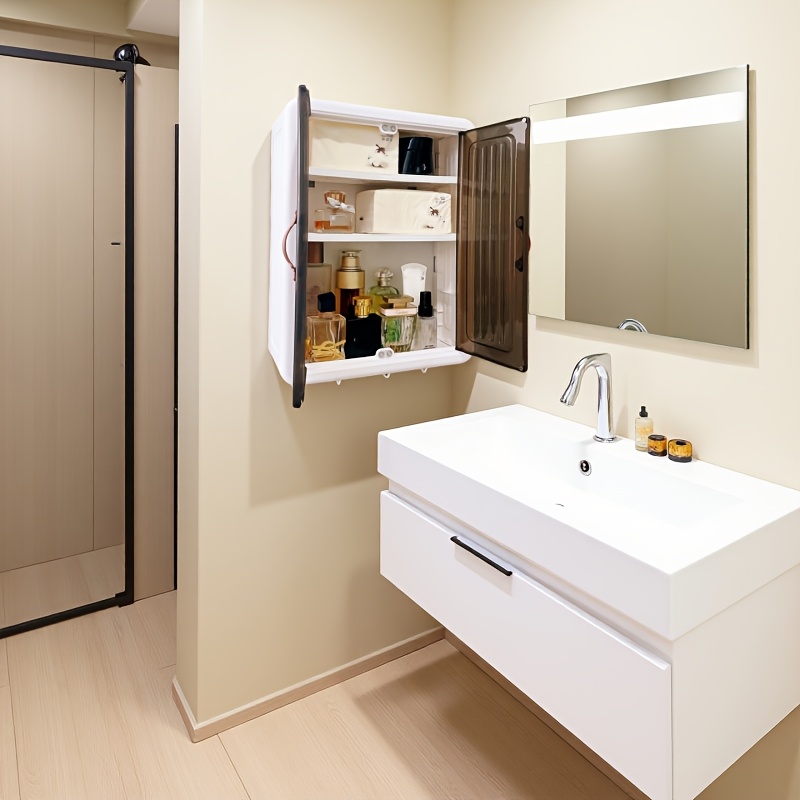 item picture modern white no drill wall mounted bathroom storage cabinet single layer space saving dustproof plastic organizer easy to assemble suitable for shower rooms vanities and kitchens with shelf shelves