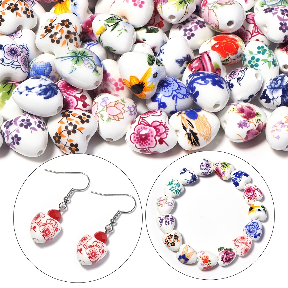 10pcs Random Color Ceramic Peach Heart Beads for Jewelry Making