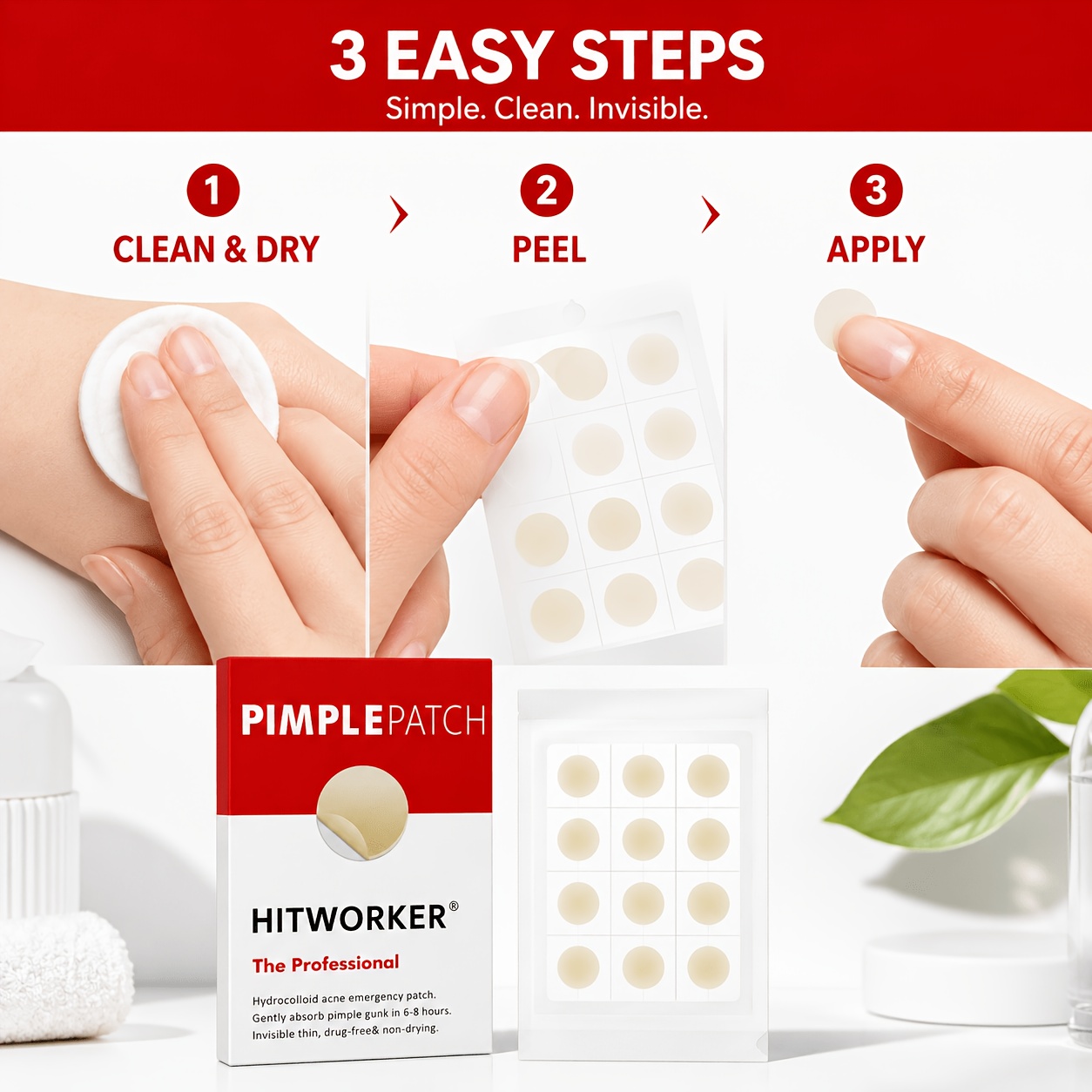 12/24/48pcs Hydrocolloid Pimple Patches, Ultra-Thin Clear Stickers