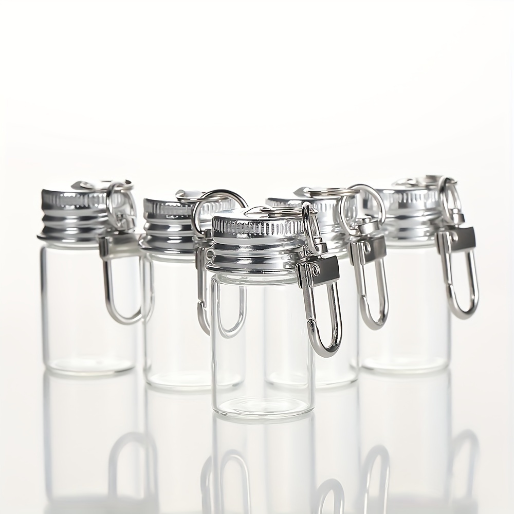 

10pcs Mini Glass Bottle Keychains - 2ml/7ml Clear Decorative Pendants With Metal Clasps, Home Decor, Gifts, And School Supplies, Hand Wash Only, Trinkets Keychain