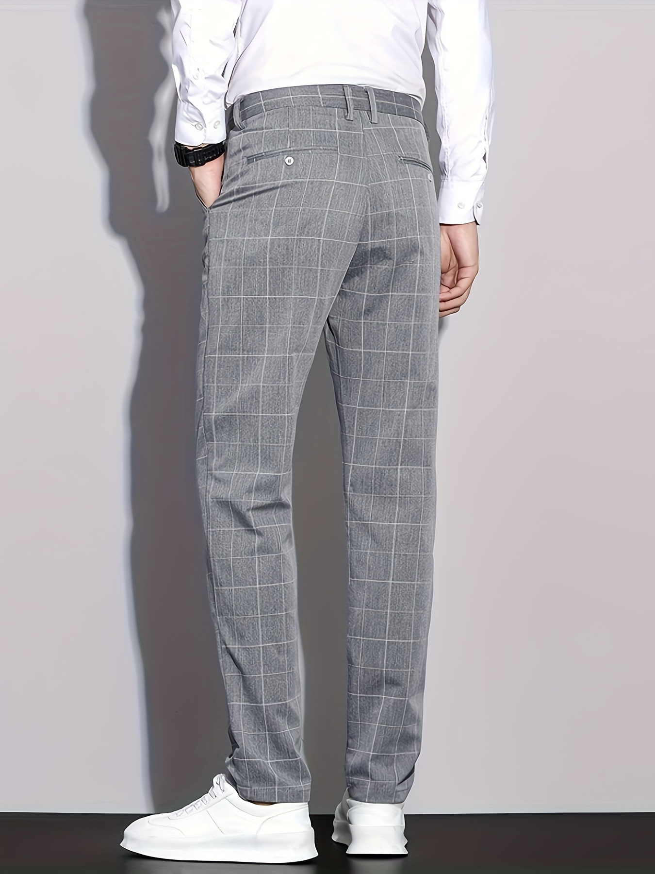 Men's Formal Checkered Slim Fit Trousers - Fall/Winter Collection - Polyester Blend - No Stretch - Regular Length - Suitable for European Market