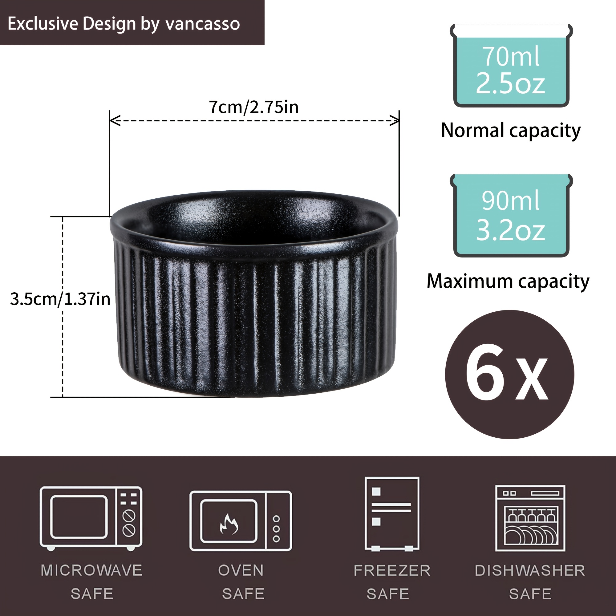 Ramekins 2.5oz/11oz Oven Safe For Creme Brulee , Porcelain Custard Cups Ramekin For Baking, Ramekins Bowls, Set Of 4/6, Snack Bowl