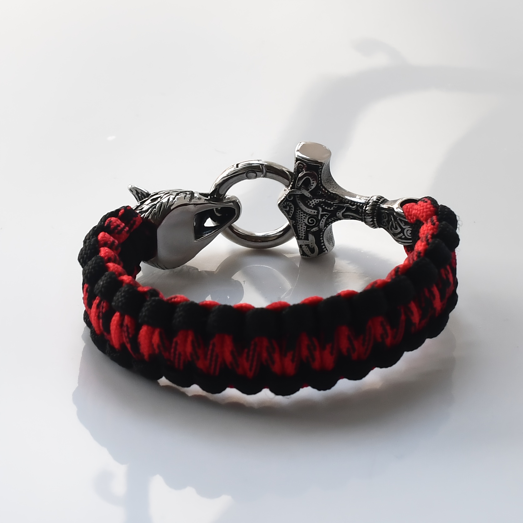 Viking Stainless Steel Wolf Head Hammer Bracelet