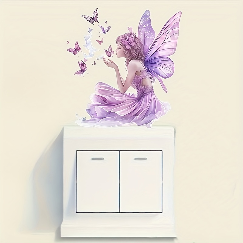 1pc Romantic Elegant Purple Skirt Girl Wall Switch Panel Decorative Stickers, Living Room, Bedroom Entrance And Air Conditioning Control Panel Home Decoration Wall Stickers