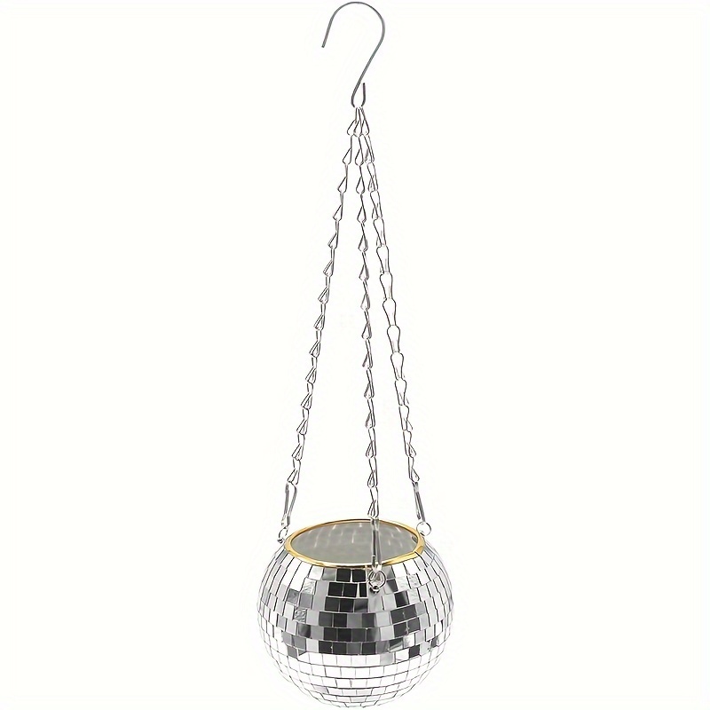 

6-inch Silvery Disco Ball Hanging Planter With Chain - Retro Mirror Plant Holder For Indoor/outdoor Decor, Succulents & Floral Arrangements